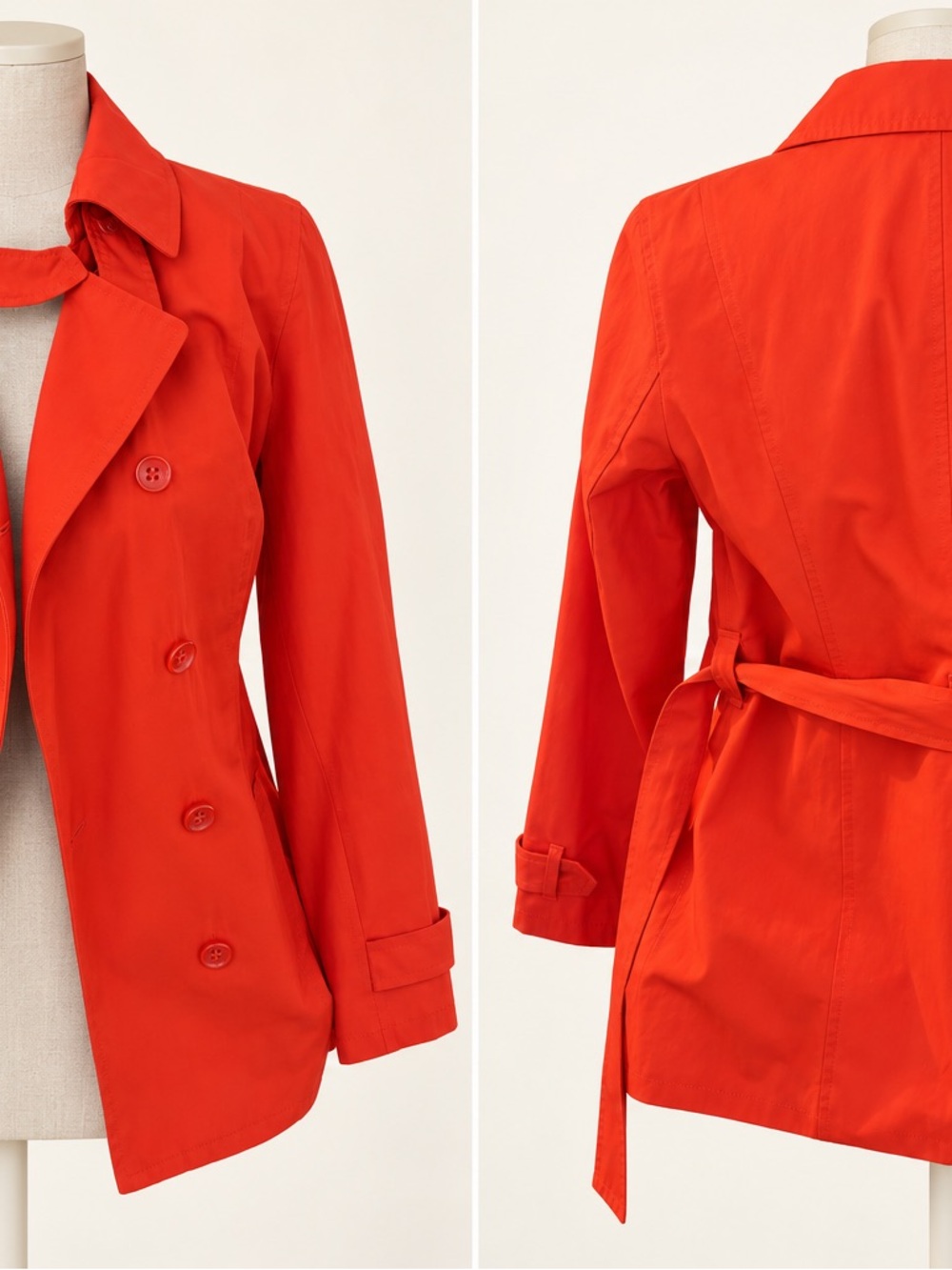Nine West Bright Red Double-Breasted Trench Coat